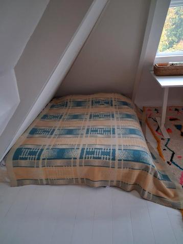 Vintage Wollen Deken - Blauw, Oudroze, Roomwit beschikbaar voor biedingen