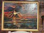 Renaat Savels - Zonsondergang - Olieverf op doek, Antiek en Kunst, Kunst | Schilderijen | Klassiek, Ophalen of Verzenden