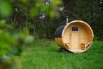 Finse Barrel Sauna | Thermowood | Ø 235cm | Houtgestookt | L, Nieuw, Complete sauna, Ophalen of Verzenden, Fins of Traditioneel
