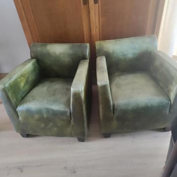 Groene Leren Club Fauteuils - Compact & Comfortabel beschikbaar voor biedingen