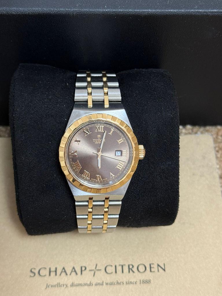 Tudor Date Horloge Chocolate Brown 28 mm, Staal, Staal, Polshorloge, Zo goed als nieuw