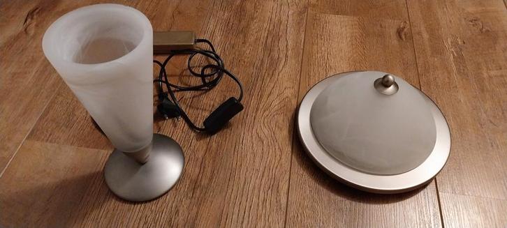 Schemerlamp en plafonnière mat gewolkt glas, Huis en Inrichting, Lampen | Overige, Gebruikt, Ophalen of Verzenden