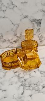 Vintage parfumset, amber glas, arr deco bijoux doos, Ophalen of Verzenden, Zo goed als nieuw