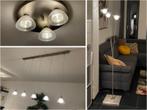 Eettafellamp (pendel), plafondlamp en uplighter, RVS/glas, Huis en Inrichting, Lampen | Hanglampen, Ophalen, Zo goed als nieuw
