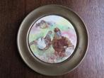 mooi keramisch handgeschilderd wandbord 22 cm in koper lijst, Antiek en Kunst, Antiek | Wandborden en Tegels, Ophalen of Verzenden