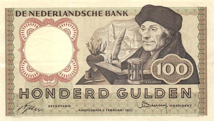 Netherlands 100 Gulden 1953 Erasmus Xf pn 88, Postzegels en Munten, Bankbiljetten | Nederland, Los biljet, 100 gulden, Ophalen of Verzenden