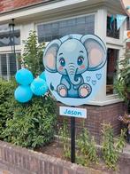 Geboortebord olifantje huren - Gekkepoppen Hengelo Almelo, Ophalen of Verzenden, Zo goed als nieuw, Geboorte of Huwelijk