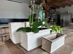 6 bloempotten zand/beige, Vierkant, Binnen, Ophalen of Verzenden, Zo goed als nieuw