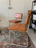 Vintage buisframstoelen 3x met caramel skai bekleding, Huis en Inrichting, Stoelen, Ophalen, Gebruikt, Vingage industrieel, Metaal