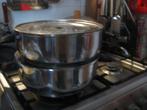 2 stoompannen  en grote bijpassende kookpan, Verzenden, Zo goed als nieuw, Rvs, Pannenset