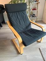 Ikea Poang Fauteuil - Zwart Kussen, Licht Eiken, Huis en Inrichting, Fauteuils, 75 tot 100 cm, Ophalen of Verzenden, Zo goed als nieuw