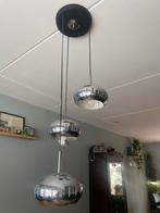 Vintage hanglamp met drie chromen bollen, Ophalen, Gebruikt, Metaal, 75 cm of meer