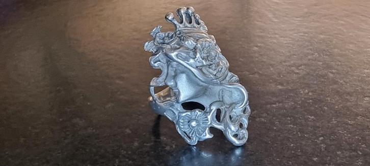 Zilveren art nouveau opengewerkte prinsessen ring, Sieraden, Tassen en Uiterlijk, Ringen, Verzenden