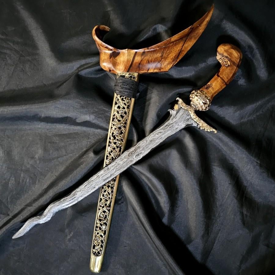 Keris Panji Caluring 5 Luk Pedaringan Kebak Kinatah KNL25, Verzenden