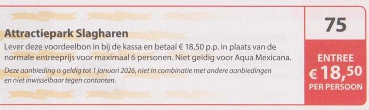 Attractiepark Slagharen. Entree € 18,50 per persoon. Bon 75., Tickets en Kaartjes, Recreatie | Pretparken en Attractieparken, Drie personen of meer