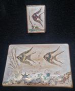 Oude tabaksdoos Emaille op koper met vissen & luciferhouder, Ophalen of Verzenden, Gebruikt, Tabaksdoos of Verpakking