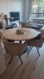Eettafel mangohout visgraat met stalen poot, Huis en Inrichting, Tafels | Eettafels, Ophalen, Rond, Zo goed als nieuw, 100 tot 150 cm