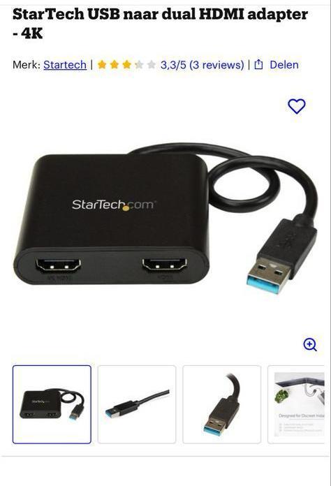 StarTech USB naar Dual HDMI Adapter - 4K, Audio, Tv en Foto, Audiokabels en Televisiekabels, Nieuw, HDMI-kabel, Minder dan 2 meter