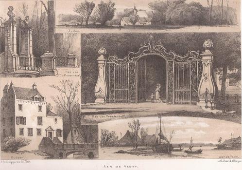 Aan de Vecht litho Zuilen Hek Roosendaal Vreedenhoff Oudaen, Antiek en Kunst, Kunst | Etsen en Gravures, Ophalen of Verzenden