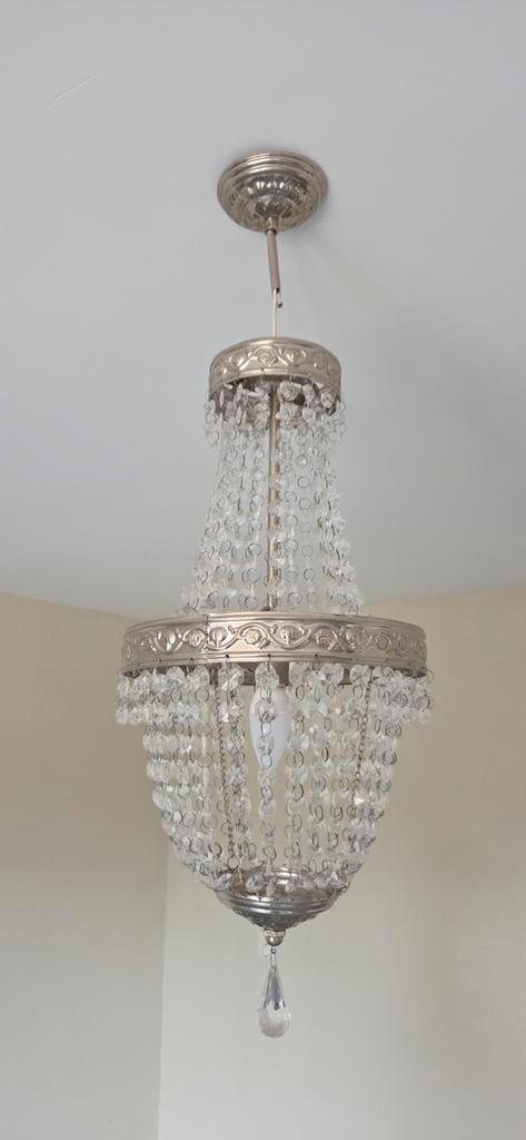 Kroonluchter Hanglamp met Kristallen, Huis en Inrichting, Lampen | Kroonluchters, Zo goed als nieuw, Glas, Metaal, Ophalen