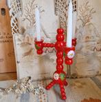 Zweedse Kerst Bollen Kandelaar Rood Hout Klein, Diversen, Kerst, Ophalen of Verzenden, Gebruikt