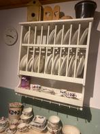 Brocante Bordenrek wandrek wandkast Wit Hout, Ophalen, Overige materialen, Gebruikt, Bord(en)
