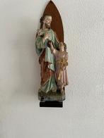 Prachtig porseleinen antiek beeld van Jozef en kind +plateau, Ophalen of Verzenden