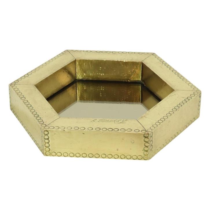 Zeldzame Hexagonale Messing Spiegel Rodolfo Dubarry 1970s, Huis en Inrichting, Woonaccessoires | Spiegels, Gebruikt, Minder dan 50 cm