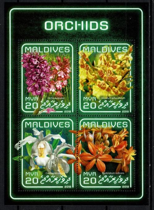 maldives 2018 pf blok orchideeën orchids bloemen flowers 2, Postzegels en Munten, Postzegels | Thematische zegels, Postfris, Dier of Natuur