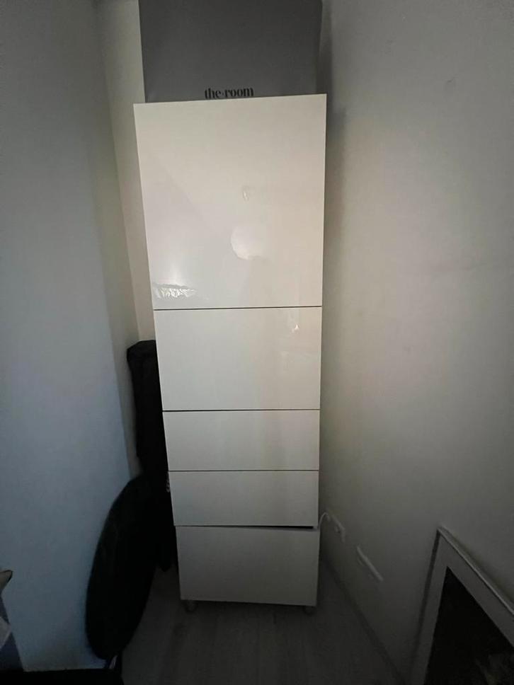 Hoogglans Witte Kast - 4 Planken, 2 Lades, Huis en Inrichting, Kasten | Kledingkasten, Gebruikt, 200 cm of meer, 50 tot 100 cm