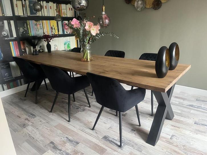 Eetkamer tafel met zwarte kruispoten, Huis en Inrichting, Tafels | Eettafels, Gebruikt, 50 tot 100 cm, 200 cm of meer, Vijf personen of meer