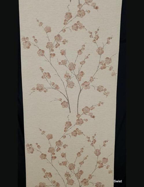 13998 behang bloemtakken jute seventies linnenlook 70s swiet, Huis en Inrichting, Stoffering | Behang, Beige, Verzenden