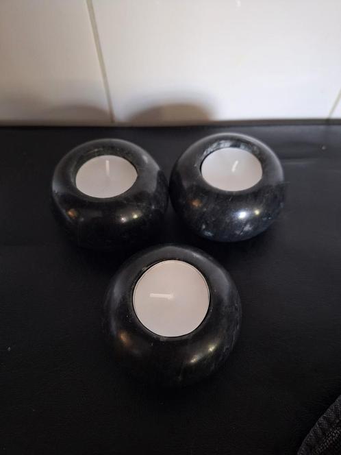 Vintage zwart marmeren waxinelichthouders, Huis en Inrichting, Woonaccessoires | Kandelaars en Kaarsen, Zo goed als nieuw, Minder dan 25 cm
