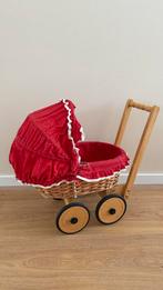 Vintage Pinolino Poppenwagen - Riet & Hout - Rood Gestipt, Ophalen of Verzenden