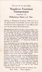 Timmermans Theodorus 1928 Hoogeloon 1964  ongeval, Ophalen of Verzenden, Bidprentje