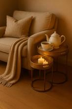 Set van 2 LOBERON goudkleurige metalen Bijzettafels, Huis en Inrichting, Tafels | Bijzettafels, Minder dan 55 cm, Metaal of Aluminium