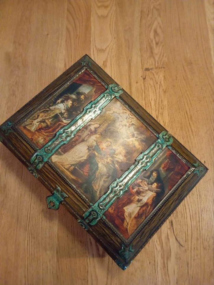 Antieke Tinnen Kist met Religieuze Voorstellingen, Antiek en Kunst, Antiek | Tin, Ophalen of Verzenden