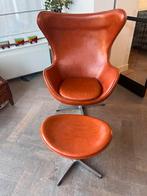 Leren Egg Chair met Voetbankje (beschadigd), Huis en Inrichting, Ophalen of Verzenden, Gebruikt, Leer, 75 tot 100 cm
