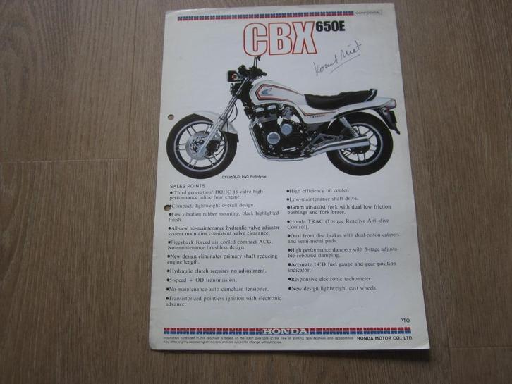 Honda CBX 650 E brochure folder 1982 ?, Motoren, Handleidingen en Instructieboekjes, Honda, Ophalen of Verzenden