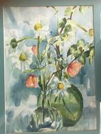 aquarel stilleven vaas bloemen, Antiek en Kunst, Kunst | Schilderijen | Klassiek, Ophalen of Verzenden