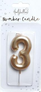 Nummer Kaars - Goud 3 - 6cm, Verzenden, Nieuw, Versiering, Overige