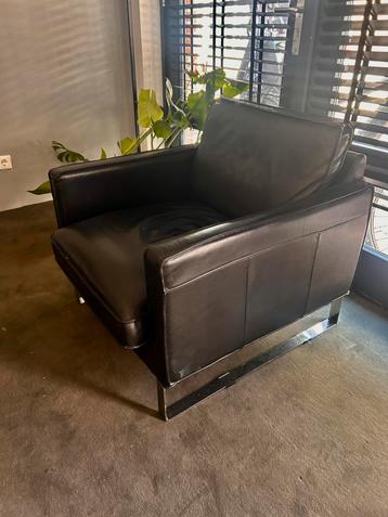 IKEA LANDSKRONA fauteuil: zwart leer, metalen frame beschikbaar voor biedingen