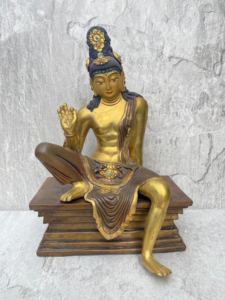 Uniek Goldface Bodhisattva Avalokiteshvara brons beeld Nepal, Antiek en Kunst, Kunst | Beelden en Houtsnijwerken, Ophalen of Verzenden