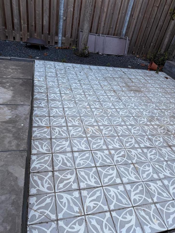 Siertegels terras mozaiek grijs met wit, Tuin en Terras, Tegels en Klinkers, Zo goed als nieuw, Terrastegels, Beton, Ophalen