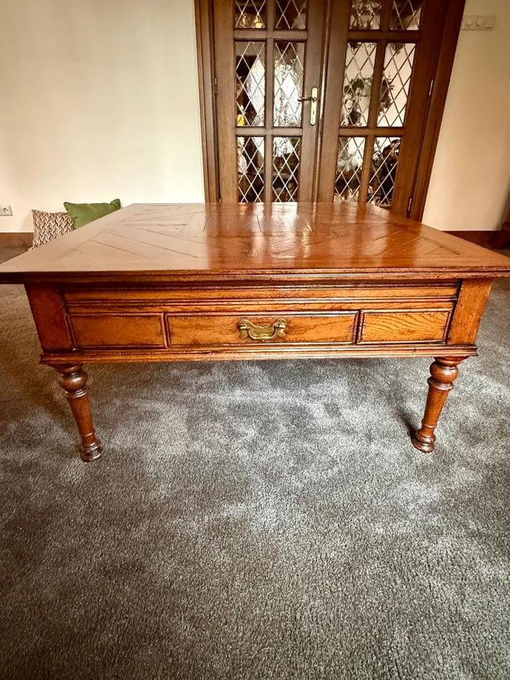 Massief eiken salontafel, klassiek Frans, lade + uittrekblad, Antiek en Kunst, Antiek | Meubels | Kasten, Ophalen