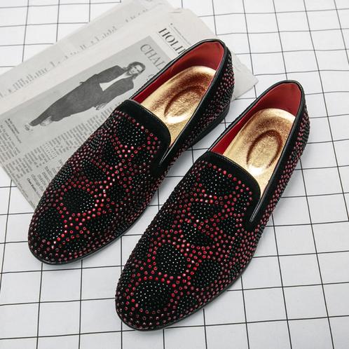 Zwarte heren loafers met rode bergkristal glitter instappers, Kleding | Heren, Schoenen, Nieuw, Loafers, Zwart, Verzenden