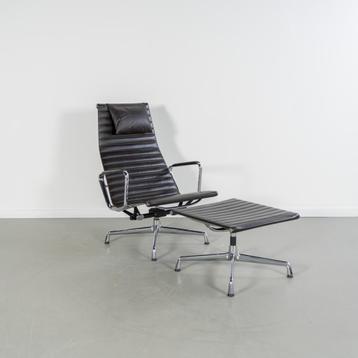Vitra Eames EA 124 + 125 Set Donkerbruin Leer - Chroom beschikbaar voor biedingen