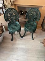 2 Leuke Groene Tuinstoeltjes, Brocante, Gietijzer, Tuinstoel, Ophalen, Gebruikt, Metaal