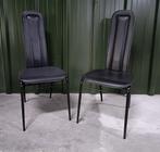 Set zwart leren stoelen, Huis en Inrichting, Stoelen, Ophalen, Gebruikt, Twee, Zwart