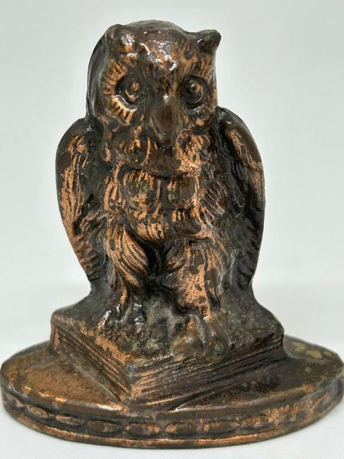 Vintage roodkoperen Uil op een boek, Antiek en Kunst, Curiosa en Brocante, Ophalen of Verzenden